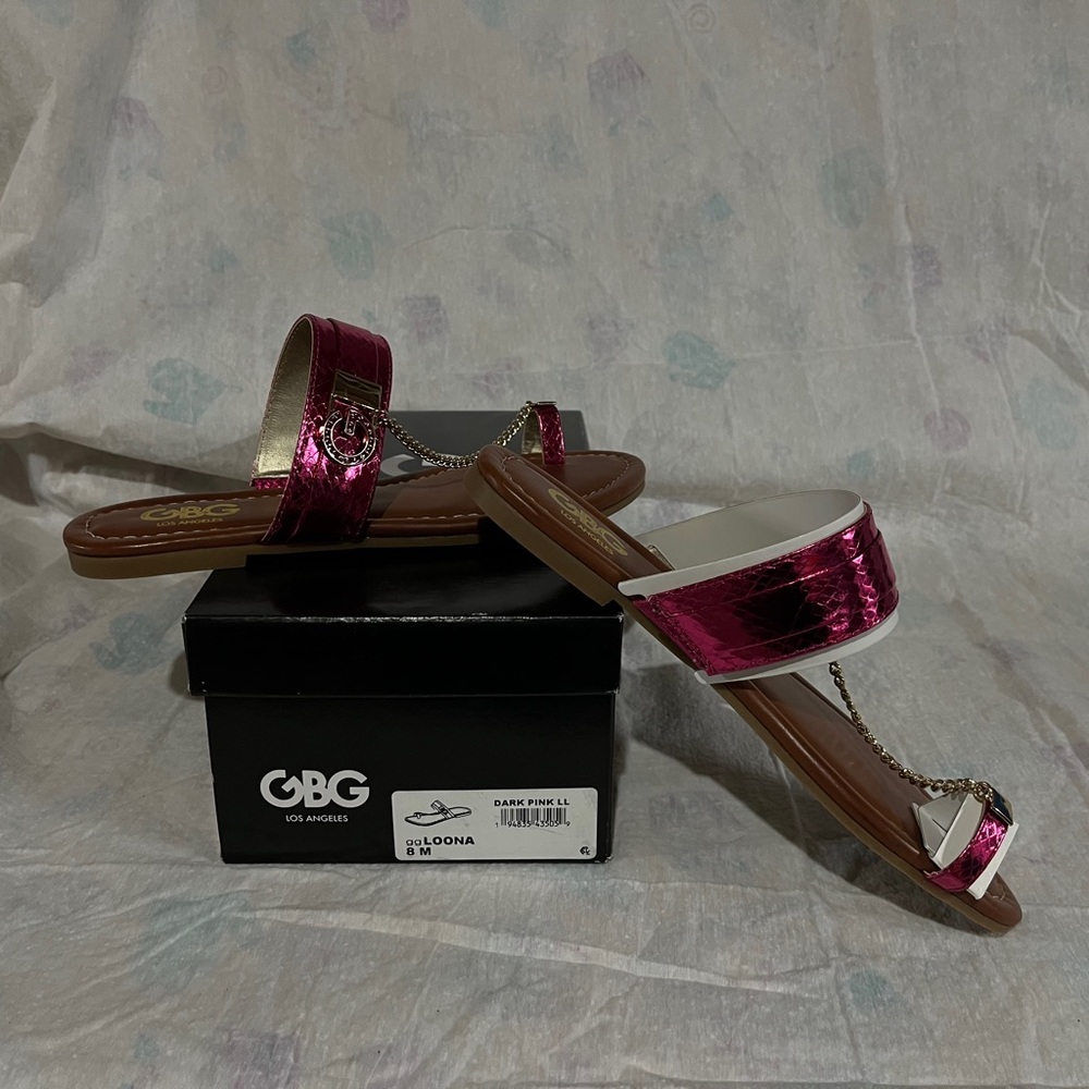 GBG Los Angeles Metallic Pink and White Sandals